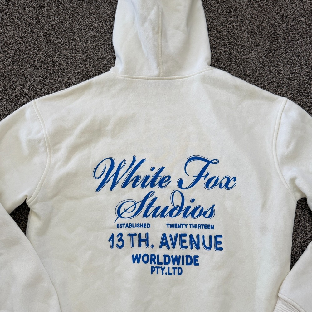 White Fox Hoodie Women's XS-Small Cream Fleece Cotton Oversized Fit Boxy Relaxed